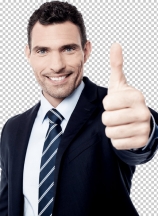 Successful businessman showing thumbs up gesture